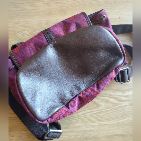 Robert Graham Stellen Rucksack Silk & Leather Backpack Paisley Red & Purple - Picture 9 of 13